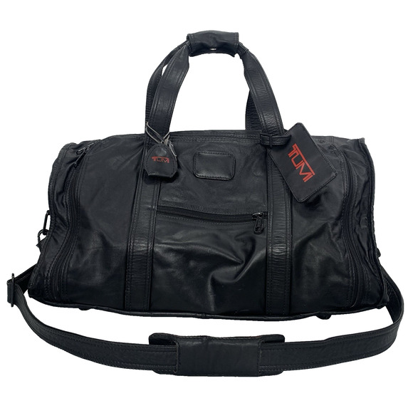 TUMI Black Leather 20" Expandable Carry On Duffel Weekender Bag Vintage GUC - Picture 1 of 16